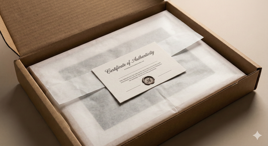 White-label art fulfillment package ready for blind shipping to a collector.